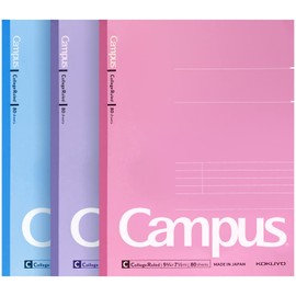 KOKUYO Campus Composition Notebook, 9-3/4“ x 7-1/2”, College Ruled, 80 Sheets (160 pages), Bleed Resistant, Pack of 3 Colors - Pink, Blue, Lavender, Made in Japan (WSG-NO-308CG1×3)