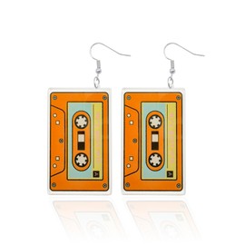 90's Dangle Earrings for Women Outfits Accessories Cassette Tape Acrylic Dangle Earrings (Orange)