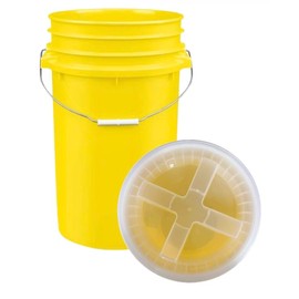 House Naturals Plastic Food Grade Made in USA Bucket with lid, Large 7 Gallon Container Comes with Screw On Lid (1, Yellow with Clear lid)
