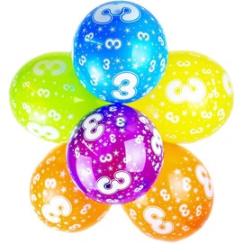 Happium 3rd Birthday Balloons, 12" Multicoloured Numbers Printed Latex Age Balloons, Birthday Digit Balloons 3 for Girls Boys 3 Year Old Birthday Decorations, 3rd Anniversary Party (Pack of 10)