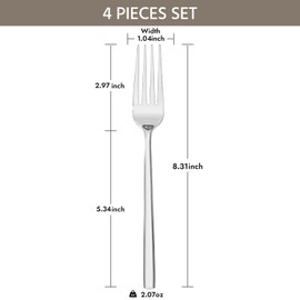 KINGSTONE Dinner Forks Set, 4-Piece Silverware Flatware Cutlery Dessert Forks (8.3-Inch), Forged Food-Grade Stainless Steel, Mirror Finish & Dishwasher Safe, Use for Kitchen, Home, Wedding, Party