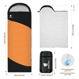 GEERTOP Backpacking Sleeping Bag for Camping, Lightweight Sleeping Bags for Adults Kids Summer Warm Cold Weather Hiking Travel, (Mango Orange, 86.5'' x 29.5'')