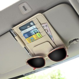 Auto Car Sun Visor Organizer, Multifunctional Auto Interior Accessories Storage Pocket Sun Visor Pouch for Card License Registration Document Pen Key Interior Accessories Pocket Organizer (Beige)