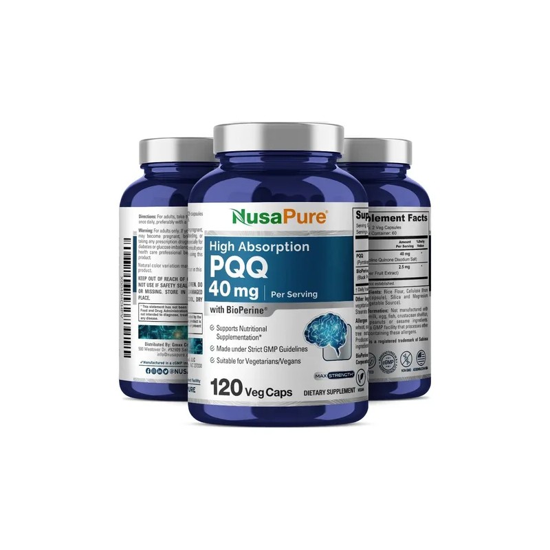 Pqq 40mg Bioperina Reduce Estrés Oxidativo + Energía 120caps