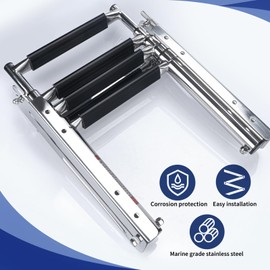4-Step Ladder Stainless Steel Under Platform Sliding Ladder Boat Boarding Telescoping Ladder - Press-Type Spring Latch