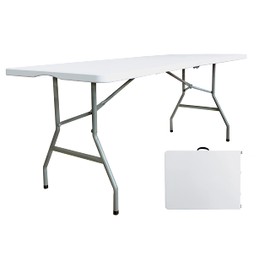 JingPieCle 6 Foot Folding Table 6ft Portable Plastic Table with Handle, Fold in Half Heavy Duty Lightweight Home Utility Table, Indoor Outdoor 6' Folding Card Tables for Party, Picnic, Dining（6ft）