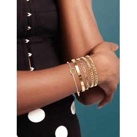 Jovivi Gold Bracelet for Women,5 Pcs 14k Gold Stacking Beaded Bangle Cuff Bracelets for Womens Jewellery Set Gifts for Women Ladies Mum Birthday Mothers Day Wedding