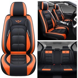 YHCBNKI Car Seat Covers, PU Leather, Full Set for 5-Seat Vehicles, Black (Black-Orange)