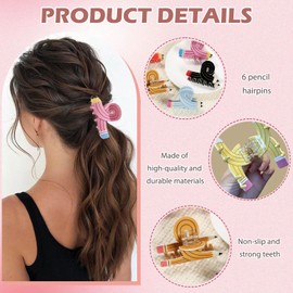 6 Pcs Pencil Hair Claw Clips for Teacher Student Nurse – Funny Hair Clips Yellow Claw Clips Back to School Teacher Hair Accessories for Women Girls Thick or Thin Hair(A)