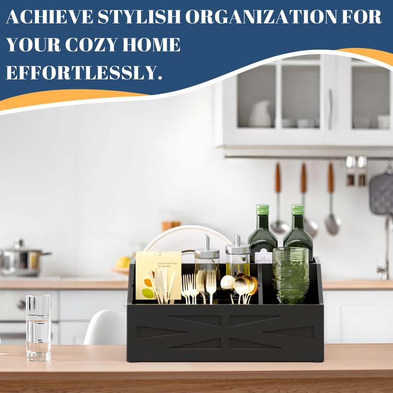 Paper Plate Dispenser,for Countertop,Paper Plate Holder for Kitchen Counter,Wood Rustic