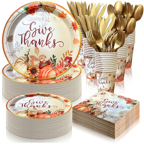 LFSTGN 350 PCS Thanksgiving Plates and Napkins Sets Includes Dinner