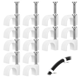 Pack of 300 Cable Clamps Nail Clamps 10 mm Cable Holder Wall Cable Clamps with Nail Round Nails Cable Nail Clips for Ethernet Electric Cable Power Strip Wall Mounting