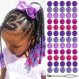 NAISKA 60PCS Purple Beads for Hair Clear Sparkle Braid Bead 5 Colors Gradient Dreadlock Beads Large Hole Bead Braids Accessories for Kids Girls