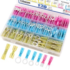 Tnisesm 120Pcs Heat Shrink Wire Connectors, Waterproof Insulated Automotive Marine Electrical Terminals Kit, Crimp Connector Assortment, Ring Fork Spade Splices