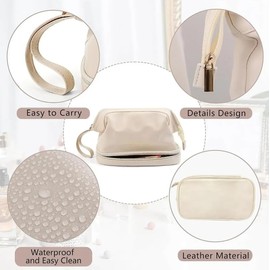 Nivofu Bolsa de Cosméticos de Viaje Doble Capa para Mujer, Neceser de Gran Capacidad, Cosmetiquera para Maquillaje Impermeable de Piel, Neceser de Via