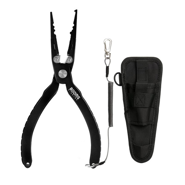 Booms Fishing X03 Aluminum Fishing Pliers Fishing Pliers with Dedicated Case and Butt Rope, Black