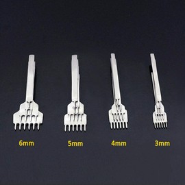 Leather Craft Tools 4 Pieces 1/2/4/6 Prong Leather Hole Punch Tool DIY Sewing Leather Craft Tools Kit Diamond Lacing Stitching Chisel Set (4mm)