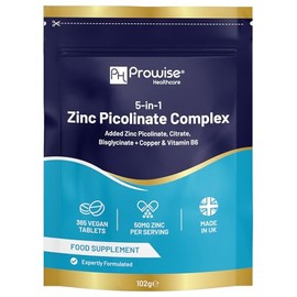 5-in-1 Zinc Picolinate Complex 50 mg | 365 Vegan High Strength Tablets Added with Copper and Vitamin B6 | 6 Months’ Supply Help with Immune System, Bone Health and Fertility | Made in UK by Prowise