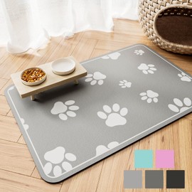 JUCFHY Pet Feeding Mat Absorbent Dog Food Mat No Stains Waterproof Dog Mat for Food and Water, Easy Clean Dog Bowl Mat Puppy Supplies Dog Accessories & Products, Light Grey, 21''×15''