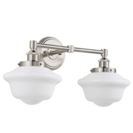 Lavagna 2 Light Bathroom Vanity Brushed Nickel with Milk Glass Linea di Liara LL-WL272-MILK-BN