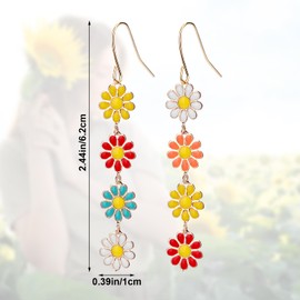 Women's Daisy Earrings, 6.2 x 1 cm Long Dangling Flower Earrings, Daisy Sunflower Earrings, Dangling Daisy Earrings, Hook Earrings for Women and Girls, Copper, No Gemstone