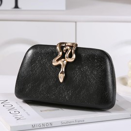 Dreubea Womens Clutch Bag with Elegant Snake Accent - Stylish & Chic Evening Purse Black