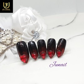 ❤️ V-cut red heart handmade nail tip ❤️ - Long ballerina / ❤️ V컷레드하트 수제네일팁 ❤️ - 롱발레리나