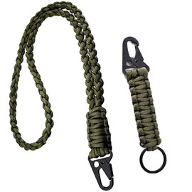 2Pack Heavy Duty Paracord Lanyard,Braided Keychain Lanyard,Paracord Keychain,Necklace Keychain with Metal Clip and Key Ring for ID Card Badge Holder, Camera and Whistle,ArmyGreen,Long and Short Size