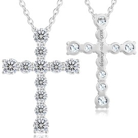 KRKC&CO Cross Necklace, Moissanite Women's Cross Pendant, 925 Silver, Hypoallergenic Metal, Engraved, Gift, Women's, Popular, Unisex, Stepless Adjustment, 19.7 inches (50 cm) Chain, 4 Sizes, Gift Box