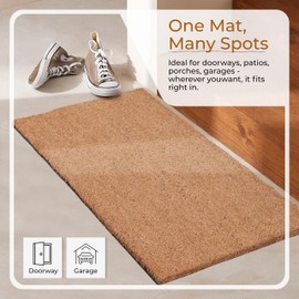COCONIQ Coir Door Mats 17" X 30", Pack of 1, Non-Slip Sturdy, PVC Backed, Heavy Duty, Easy to Clean, Ideal for Door Entrance, Patio, Porch, Backyard, Garages, Plain Mat