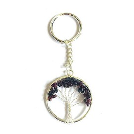 CRYSTALMIRACLE GARNET GEMSTONE TREE OF LIFE KEY CHAIN CRYSTAL HEALING FASHION ACCESSORY GIFT POSITIVE ENERGY