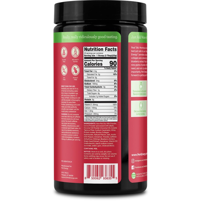 Perk Energy Original Mexican Hot Chocolate 20 Servings - Gluten