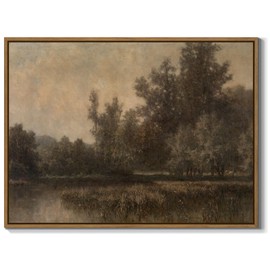 Vintage Landscape Art Prints Forest Lake Scenery Wall Art Moody Swamp Pictures Wall Decor Nature Wilderness Illustrations Fine Art Decor Framed for Living Room Bedroom Farmhouse Office - 12x16 Inch