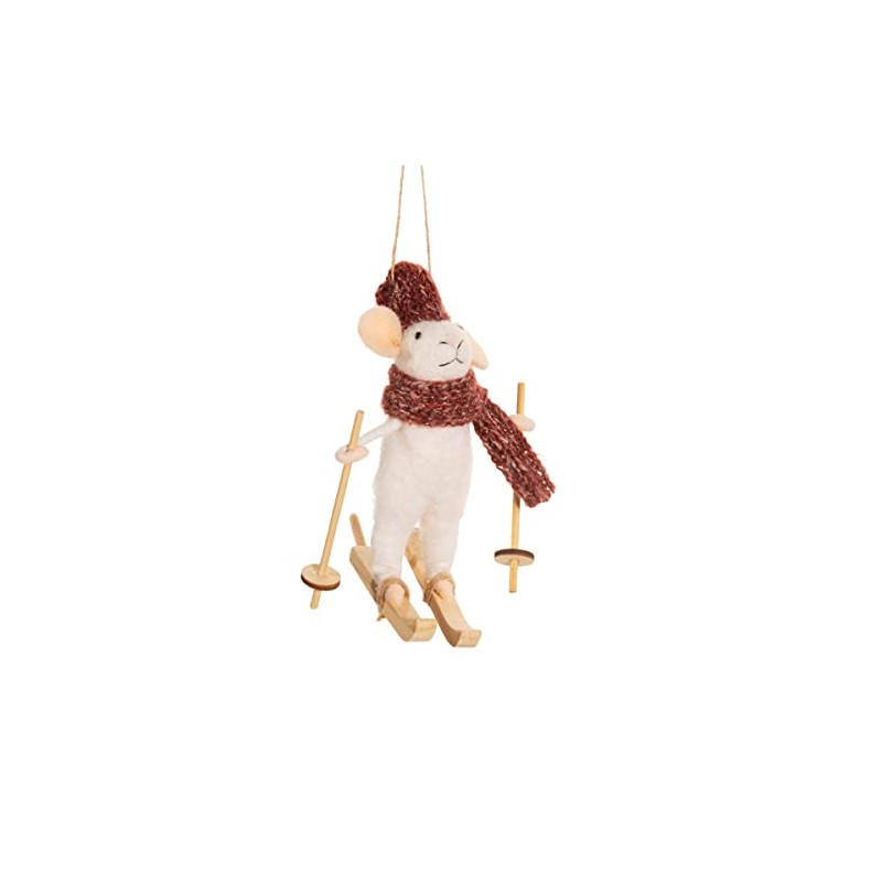Sass & Belle Skiing Mouse Felt Hanging Decoration