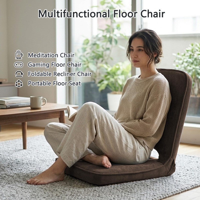 Floor Chair with Adjustable Back Support, Foldable Padded Gaming Floor
