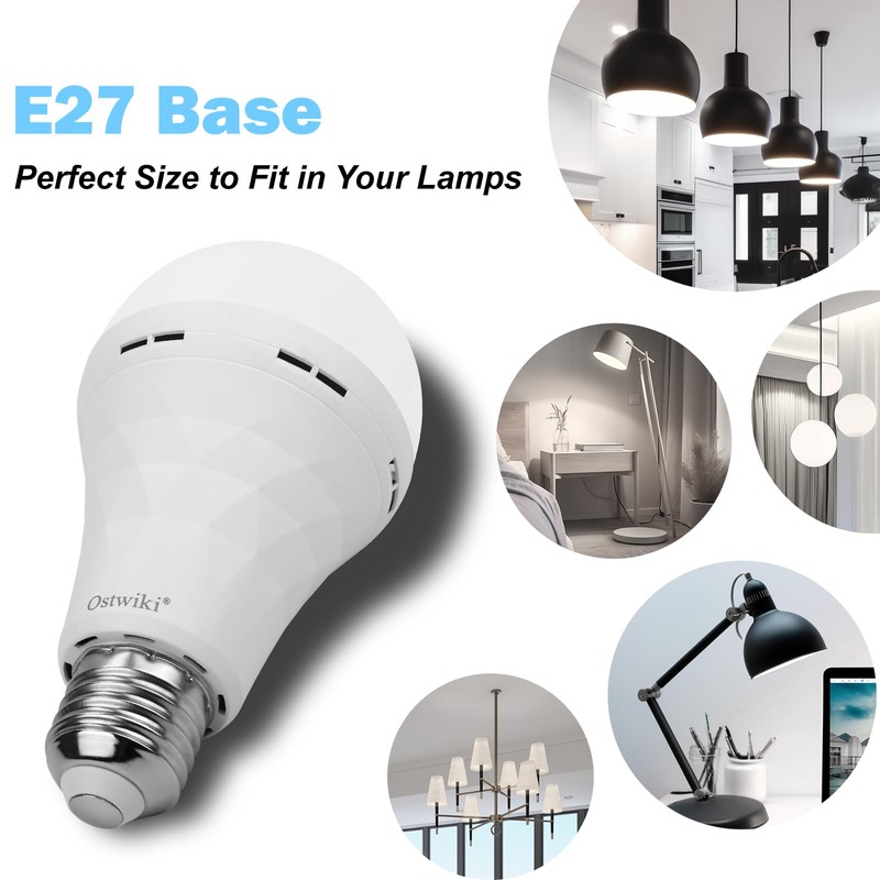 2 Pack Emergency Rechargeable Light Bulbs,Battery Operated Backup Light Bulb