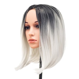 SWACC Ombre Colors Straight Short Hair Bob Wig Synthetic Colorful Cosplay Daily Party Flapper Wig for Women and Kids with Wig Cap (Grey)