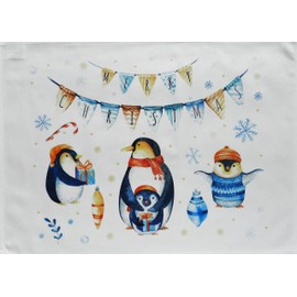 Half a Donkey The Penguin Family at Christmas - Large Cotton Tea Towel