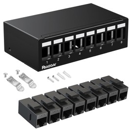 PBAEGAV Patch Panel 8 Port with 8pcs Cat6 Keystone Jack UTP No Rust and Durable (1U 8Port Cat6 Keystone Jack Unshielded)