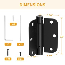 Luxbaro 3 Pack Self Closing Door Hinges 3.5 Inch, Matte Black Spring Loaded Hinges with 5/8'' Radius Corners, Adjustable Tension for Garage, Front Door, for Left and Right Hand Door, UL Listed