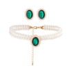 Prosy Layered Pearl Choker Necklace Earrings Set Green Crystal Adjustable