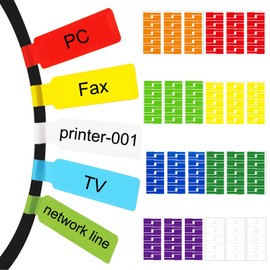 FXHDC-M 240 Pcs 8 Colours Cable Labels Tear Resistant Self-Adhesive Cable Identification Tags Waterproof Wire Cord Label Cable Stickers for Marking & Organizing Cables in Office Home School