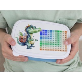 GRAZDesign The small 1x1 lunch box for children for calculating learning, dishwasher safe, gift for school enrolment, motif dinosaurs in blue