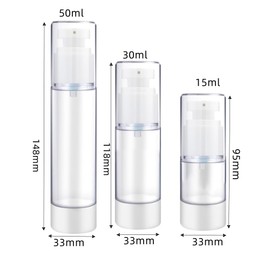 Naisfei Pack of 3 Cream Dispensers, 15 ml, 30 ml, 50 ml, Airless Pump Dispenser, Empty Cream Dispenser, Pump Bottle, Dispenser Bottle, Plastic Vacuum Cosmetic Container, Refillable Lotion Dispenser