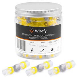 Wirefy 100 PCS Solder Seal Wire Connectors - Heat Shrink Solder Butt Connectors - Waterproof Solder Sleeves - Self Soldering Wire Connectors - Yellow 12-10 AWG