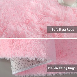 Shag Area Rugs for Bedroom Living Room,4X6 Ultra Soft Fluffy Area Rugs for Dorm, Indoor Carpet Nursery Rugs for Kids Girls Room Home Decor,Pink