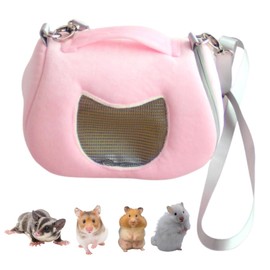 Small Pet Carrier Bag with Adjustable Shoulder Strap Hamster Travel Cage Breathable Carrier Portable Travel Carrier for Birds Sugar Glider Golden Hamsters (Pink B)
