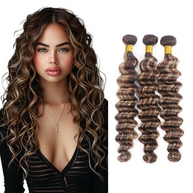 Biliisyff Ombre Blonde Highlight Deep Curly Bundles P4/613 Human Hair Highlight Blonde Deep Wave Bundles Brazilian Human Hair Double Weft Soft And Silky Remy Hair Extensions 20 22 24 Inch