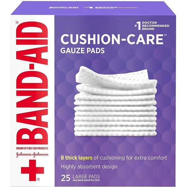 Band-Aid Brand Large Gauze Pads, for Minor Cut and Scrapes, 4 Inches by 4 Inches, 25 Count
