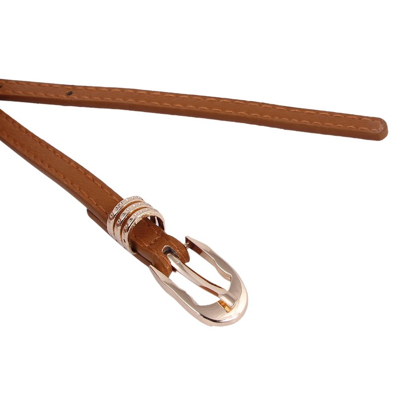 Damara Womens Elegant Slim Metal Keeper Prong Buckle Waist Belt,Beige